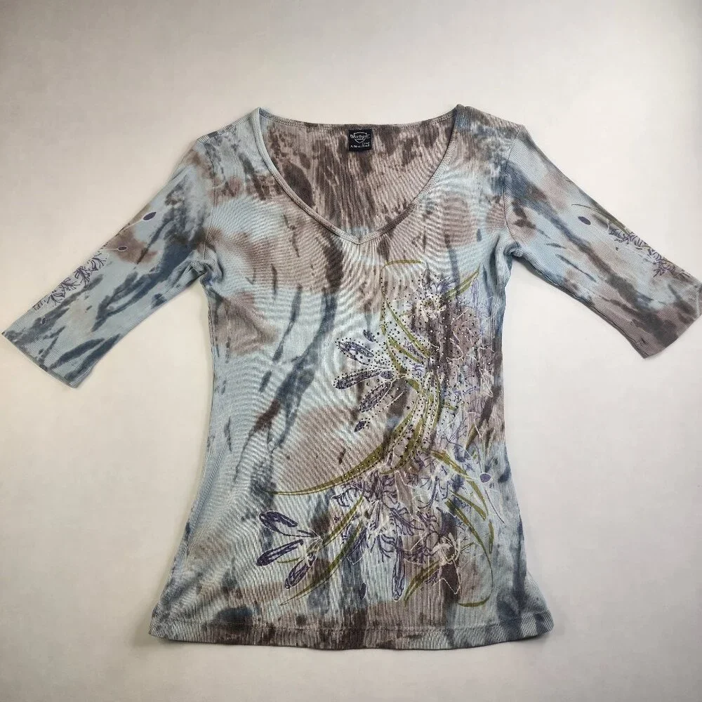 VTG Y2K Sledge USA Large L Thermal Graphic Shirt Cyber Fleur 3D Affliction Style - Picture 1 of 10
